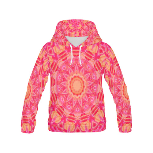 Pink Orange and Rose Abstract Flower All Over Print Hoodie for Women (USA Size) (Model H13)