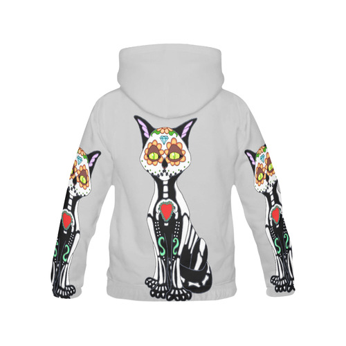 Sugar Skull Cat Light Grey All Over Print Hoodie for Women (USA Size) (Model H13)