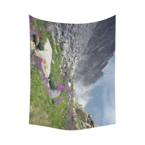 Floral Mountain Landscape Purple Flowers Cotton Linen Wall Tapestry 80"x 60"