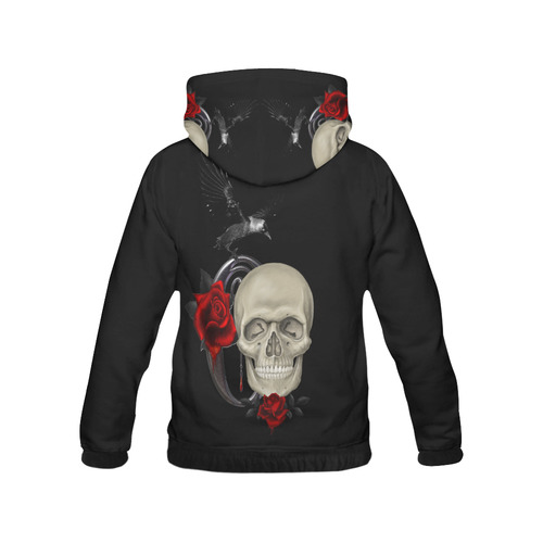 Gothic Skull With Raven And Roses All Over Print Hoodie for Men (USA Size) (Model H13)