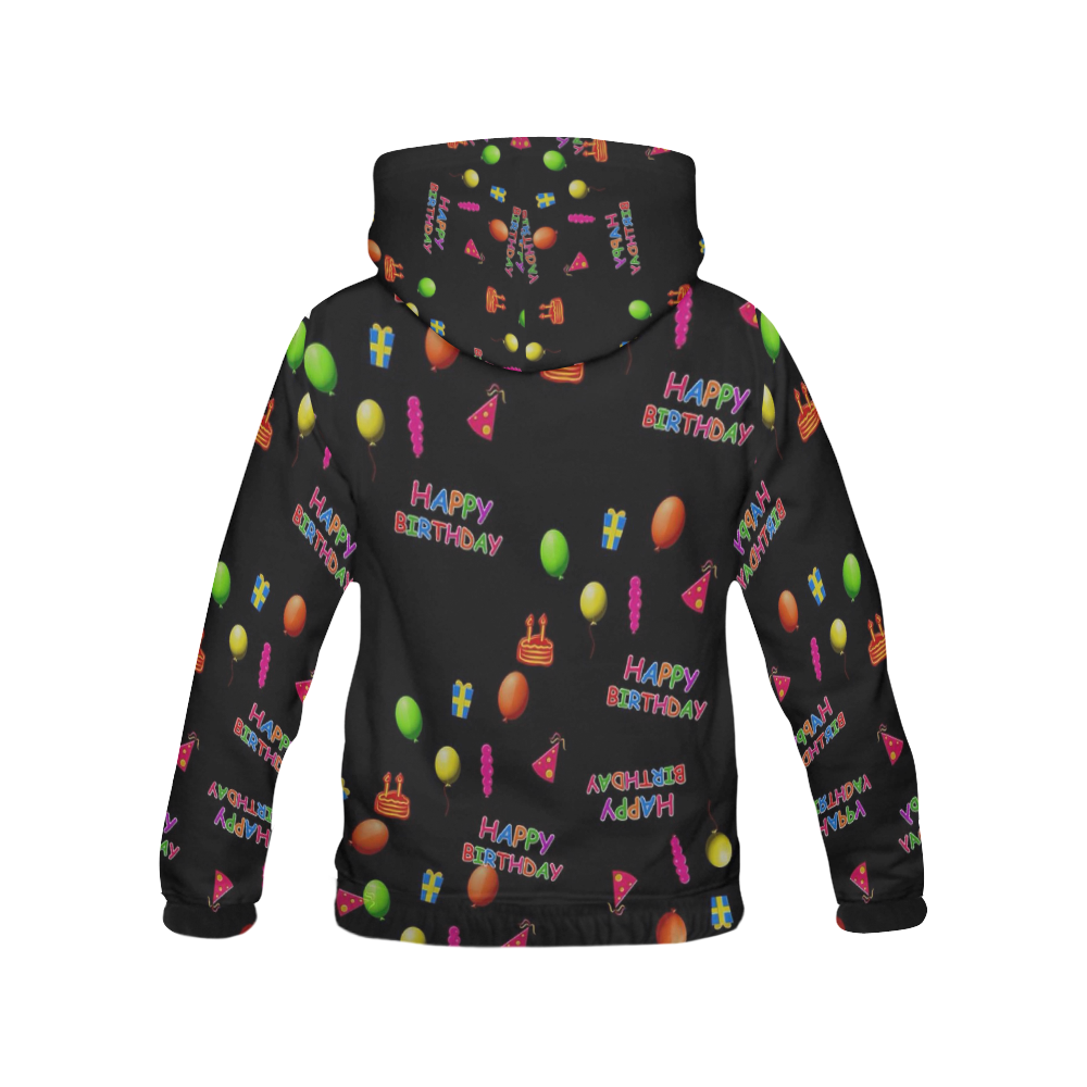 happy birthday, black All Over Print Hoodie for Women (USA Size) (Model H13)