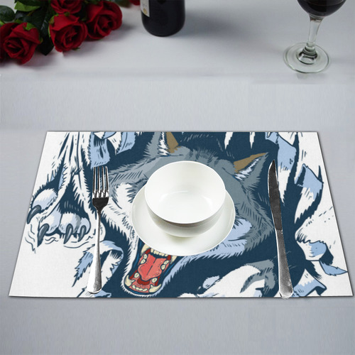 wolf mascot ripping Placemat 12’’ x 18’’ (Set of 4)