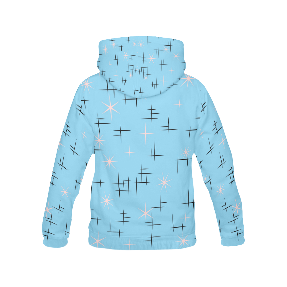 Retro Pattern on Baby Blue All Over Print Hoodie for Women (USA Size) (Model H13)