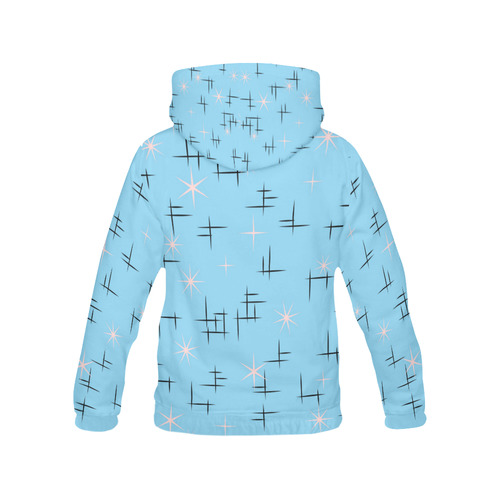 Retro Pattern on Baby Blue All Over Print Hoodie for Women (USA Size) (Model H13)