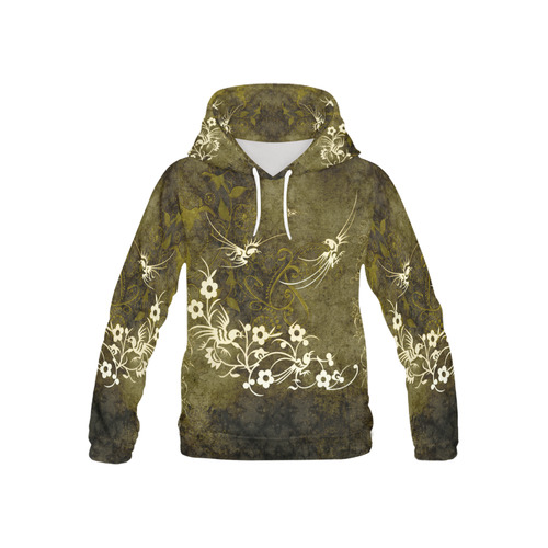 Fantasy birds with leaves All Over Print Hoodie for Kid (USA Size) (Model H13)