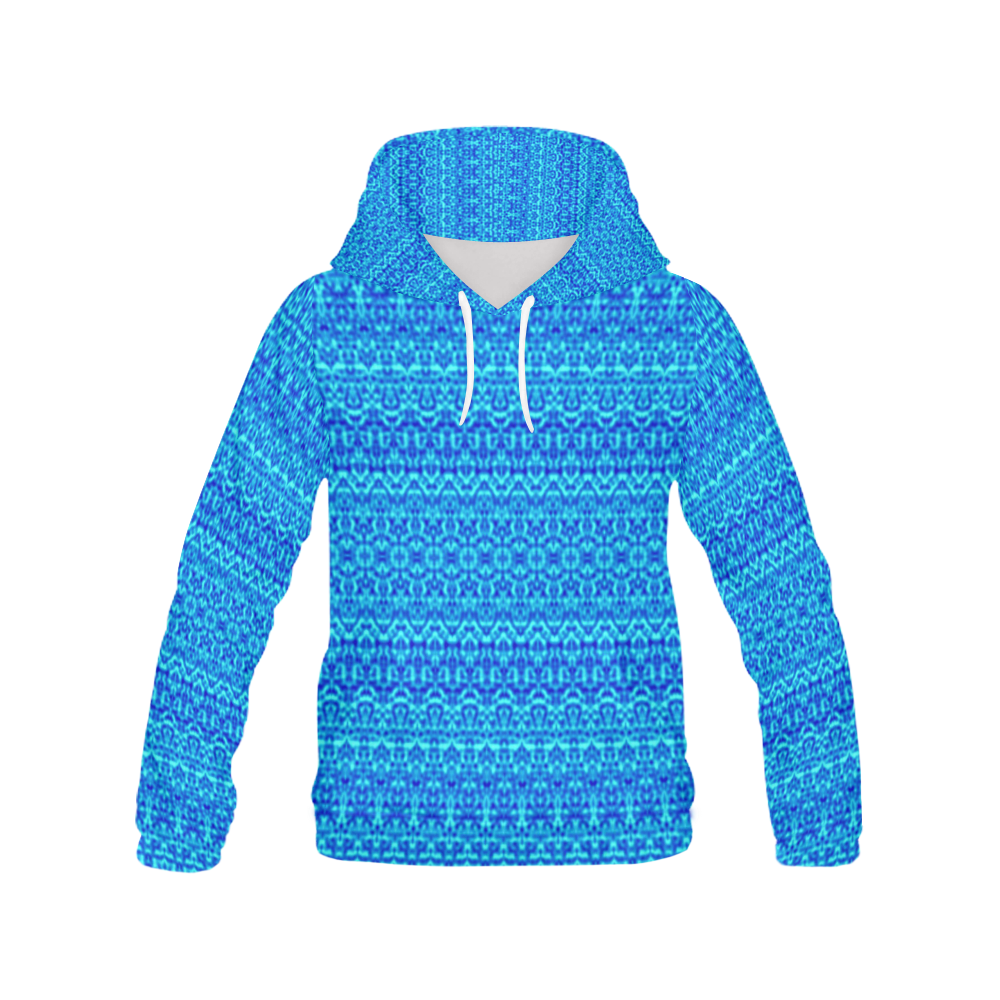 Abstract Blue Damask All Over Print Hoodie for Women (USA Size) (Model H13)