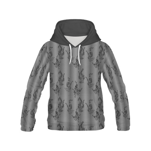Black Flowers on Gray All Over Print Hoodie for Men (USA Size) (Model H13)