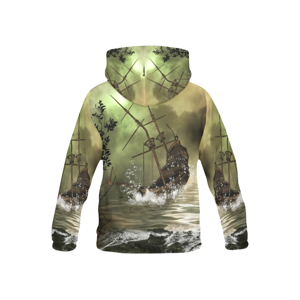 Ship wreck in the night All Over Print Hoodie for Kid (USA Size) (Model H13)