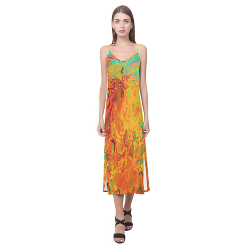 Seed Explosion V-Neck Open Fork Long Dress(Model D18)