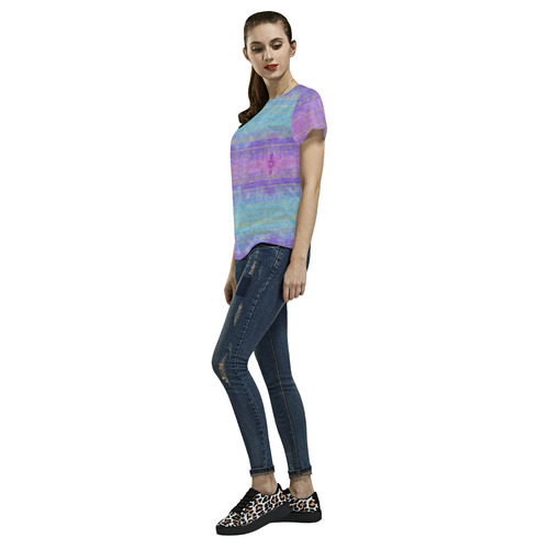 boho pattern, golden tribals and arrow, tie dye All Over Print T-Shirt for Women (USA Size) (Model T40)