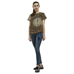 Steampunk clock, cute giraffe All Over Print T-Shirt for Women (USA Size) (Model T40)
