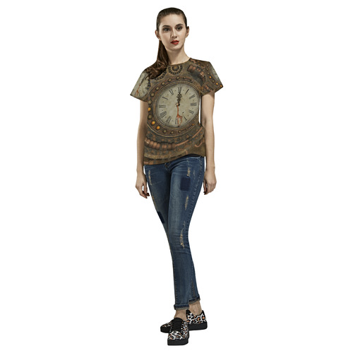 Steampunk clock, cute giraffe All Over Print T-Shirt for Women (USA Size) (Model T40)