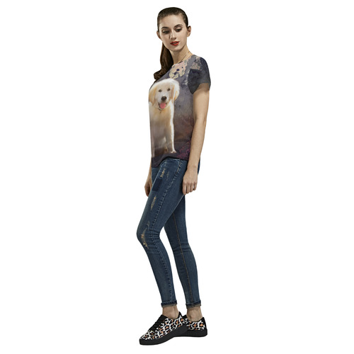 A cute painting golden retriever puppy All Over Print T-Shirt for Women (USA Size) (Model T40)