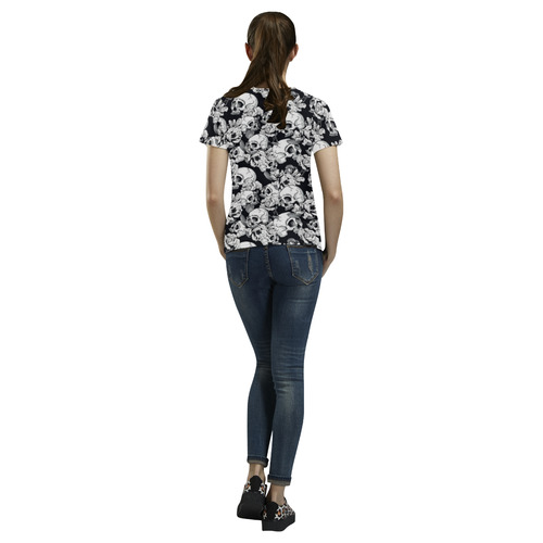 skull pattern, black and white All Over Print T-Shirt for Women (USA Size) (Model T40)