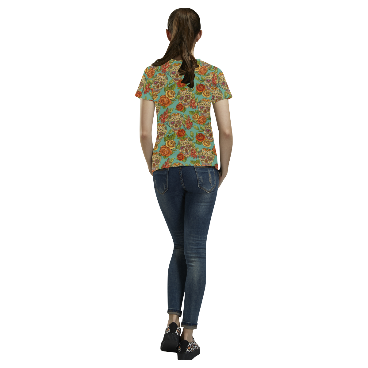 sugar skull pattern All Over Print T-Shirt for Women (USA Size) (Model T40)