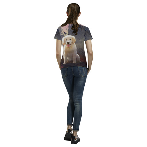 A cute painting golden retriever puppy All Over Print T-Shirt for Women (USA Size) (Model T40)