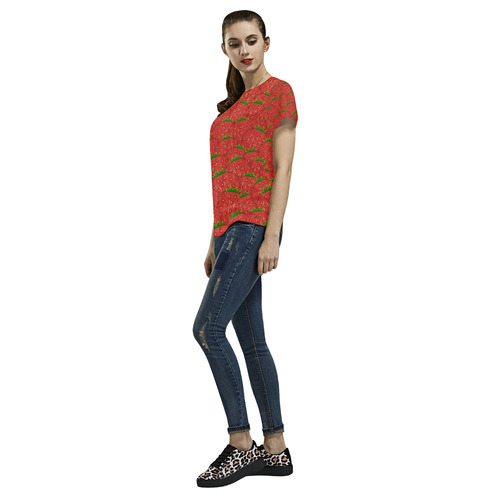 Strawberry Patch All Over Print T-Shirt for Women (USA Size) (Model T40)