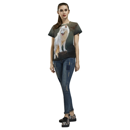 A wonderful painted arctic wolf All Over Print T-Shirt for Women (USA Size) (Model T40)