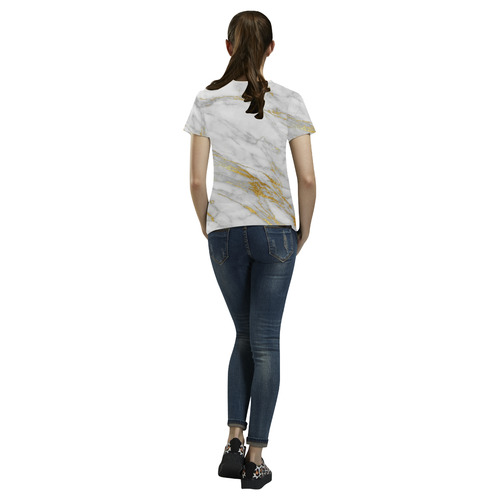 italian Marble, white and gold All Over Print T-Shirt for Women (USA Size) (Model T40)