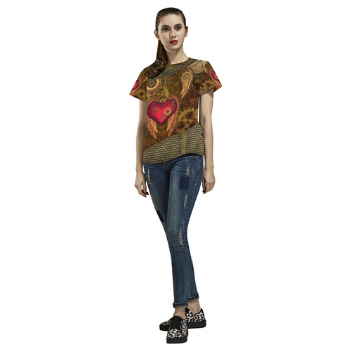 Steampunk, heart with wings All Over Print T-Shirt for Women (USA Size) (Model T40)