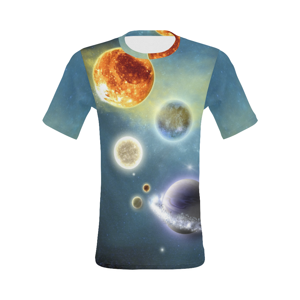 Space scenario with  meteorite sun and planets All Over Print T-Shirt for Men (USA Size) (Model T40)