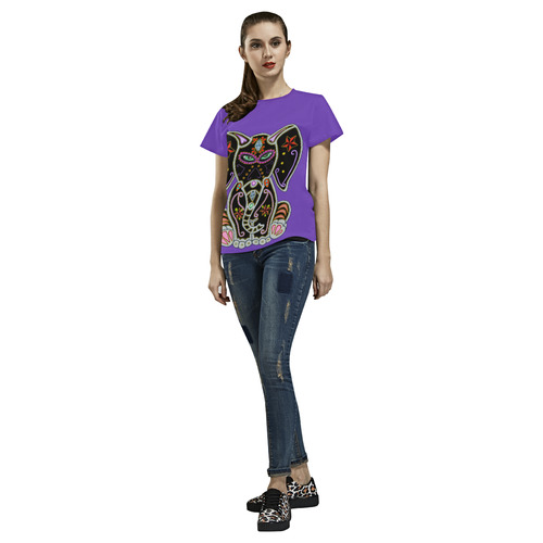 Mystical Sugar Skull Elephant Purple All Over Print T-Shirt for Women (USA Size) (Model T40)