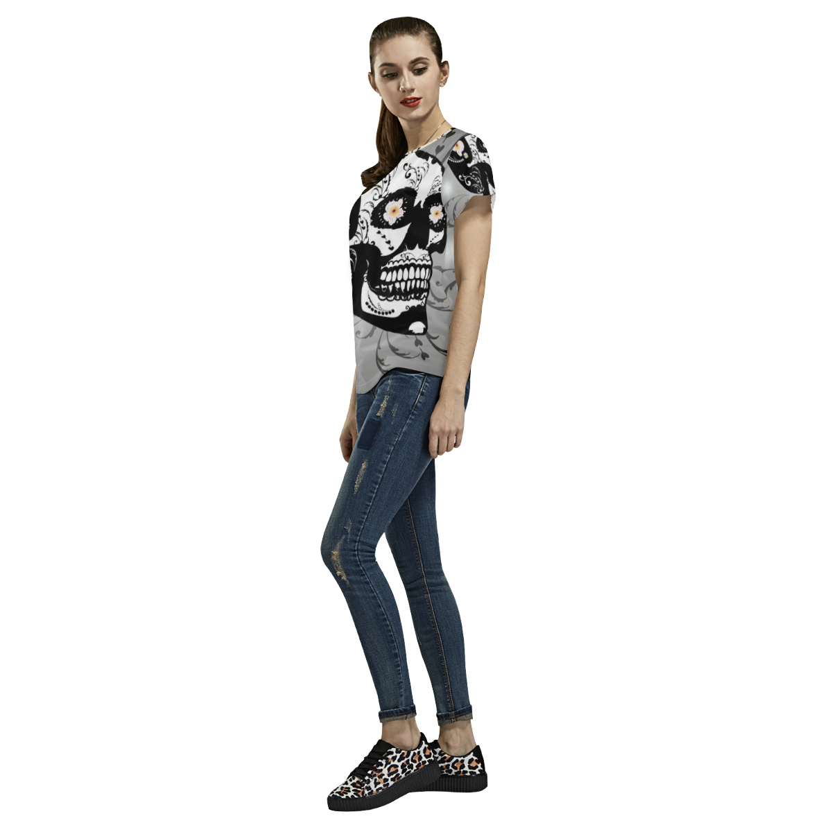 Wonderful sugar skull in black and white All Over Print T-Shirt for Women (USA Size) (Model T40)
