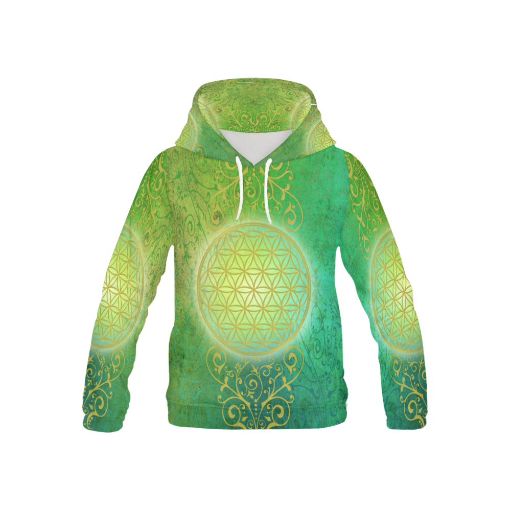 Symbol FLOWER OF LIFE vintage gold green All Over Print Hoodie for Kid (USA Size) (Model H13)
