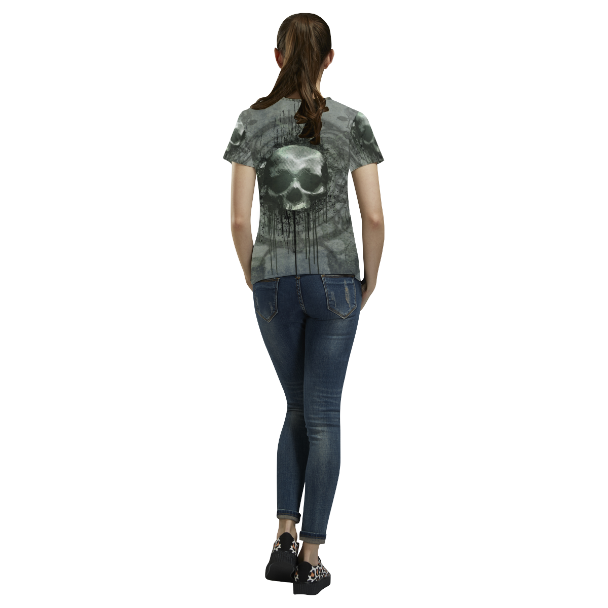 Awesome skull with bones and grunge All Over Print T-Shirt for Women (USA Size) (Model T40)