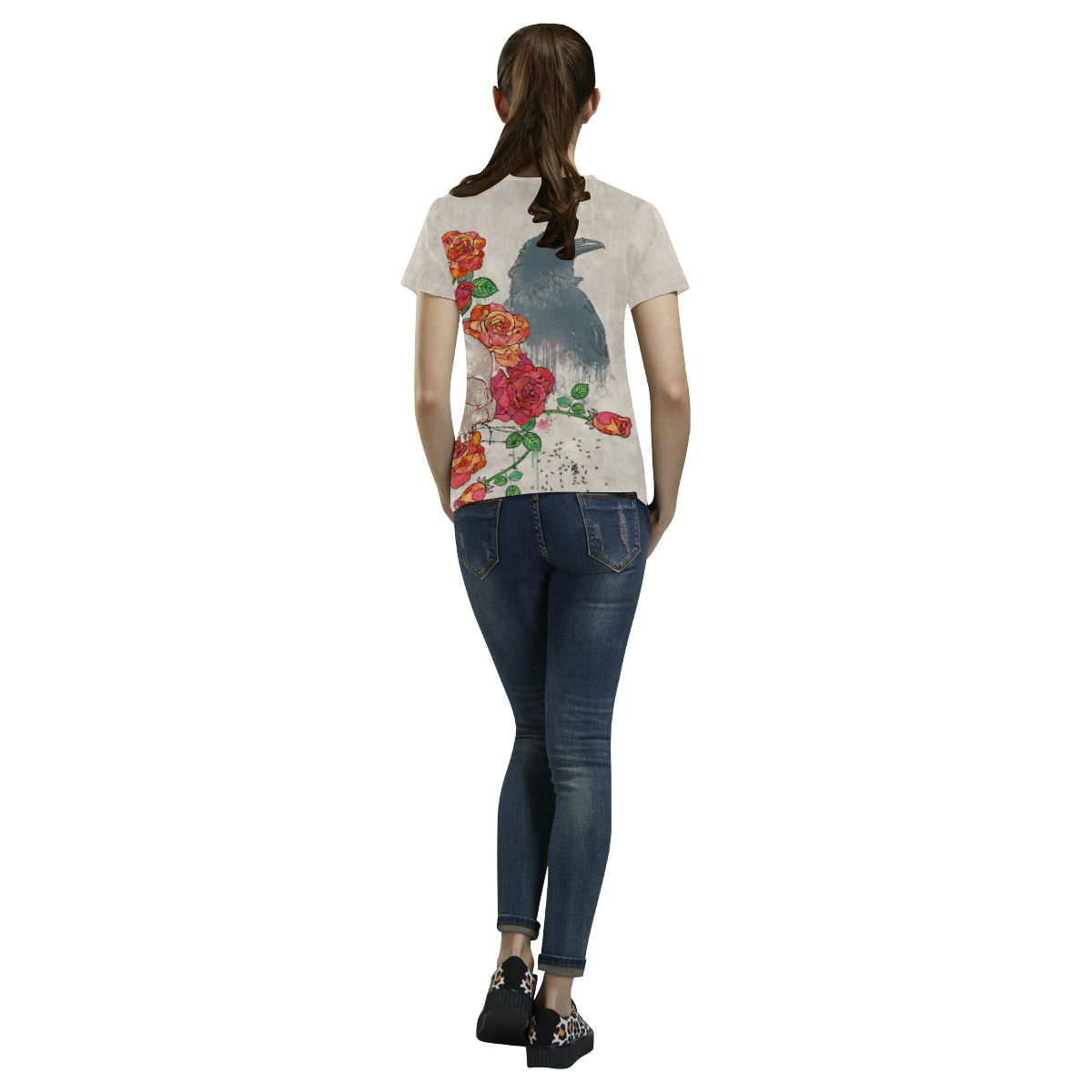 watercolor skull with roses All Over Print T-Shirt for Women (USA Size) (Model T40)