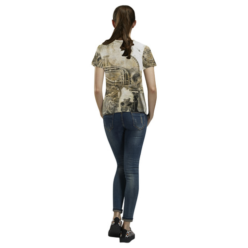 Awesome technical skull, vintage design All Over Print T-Shirt for Women (USA Size) (Model T40)