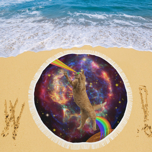 Space cat Circular Beach Shawl 59"x 59"