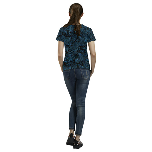 Elegant blue flower glitter look All Over Print T-Shirt for Women (USA Size) (Model T40)