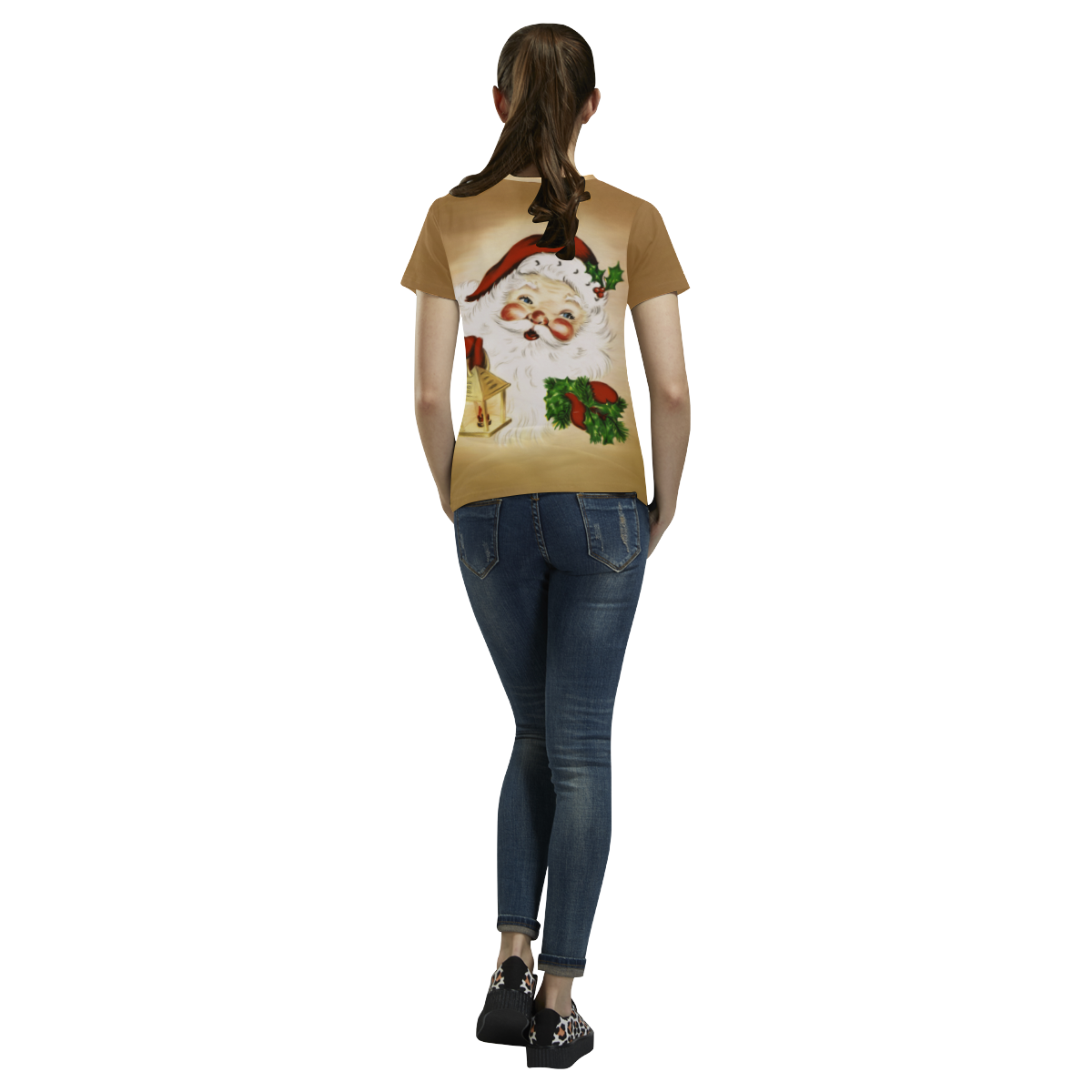 A cute Santa Claus with a mistletoe and a latern All Over Print T-Shirt for Women (USA Size) (Model T40)