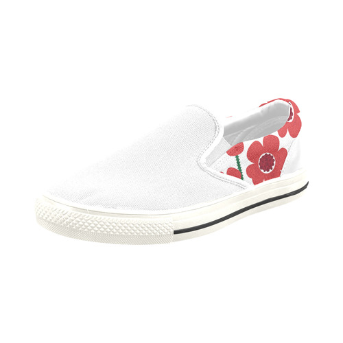 KIDS SHOES : with Flowers red white Slip-on Canvas Shoes for Kid (Model 019)