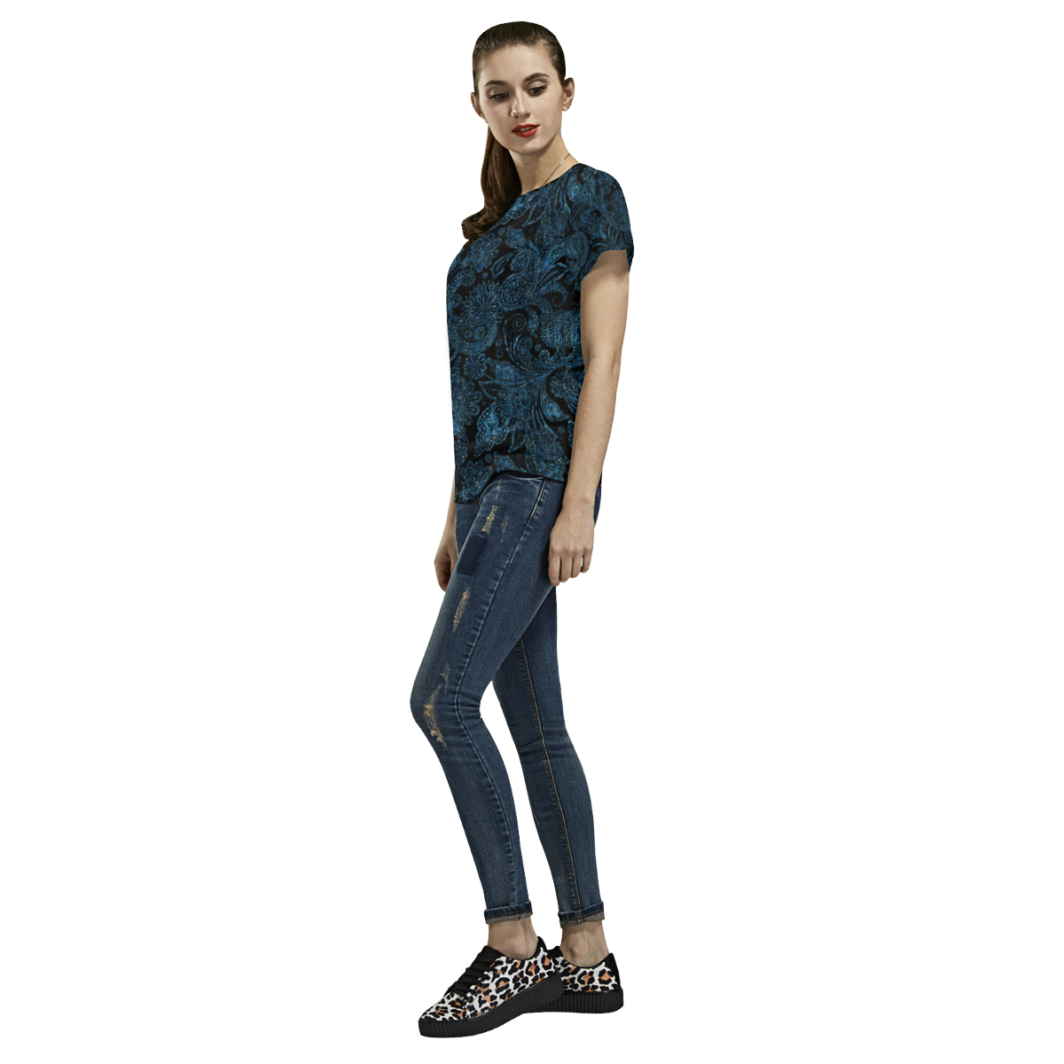 Elegant blue flower glitter look All Over Print T-Shirt for Women (USA Size) (Model T40)