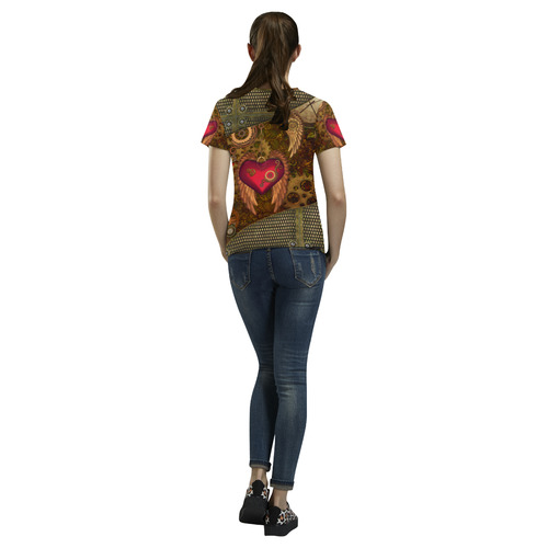 Steampunk, heart with wings All Over Print T-Shirt for Women (USA Size) (Model T40)