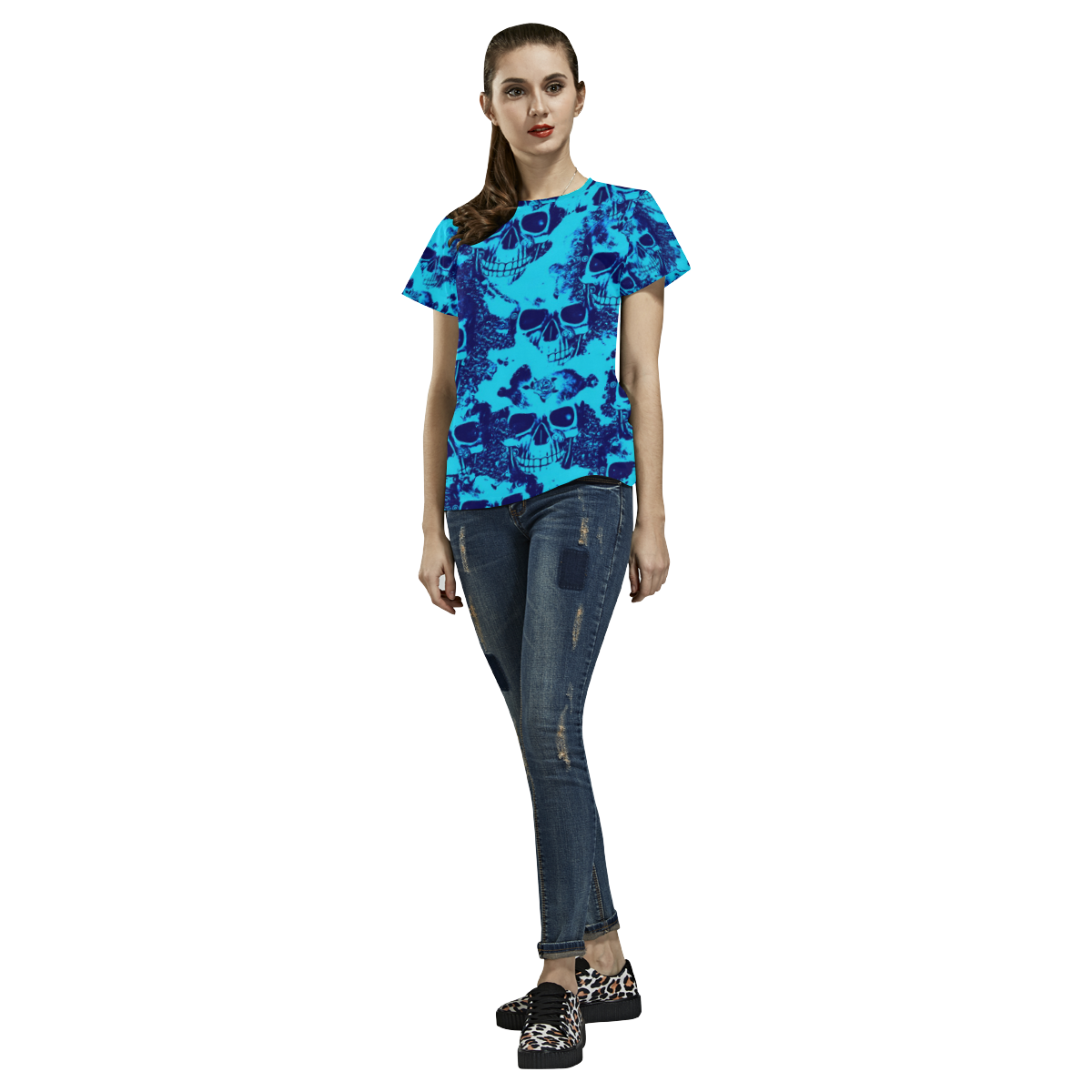 cloudy Skulls blue by JamColors All Over Print T-Shirt for Women (USA Size) (Model T40)