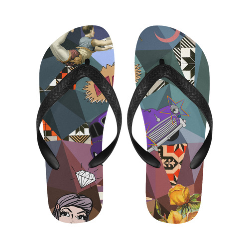 Geometric Collage Flip Flops for Men/Women (Model 040)