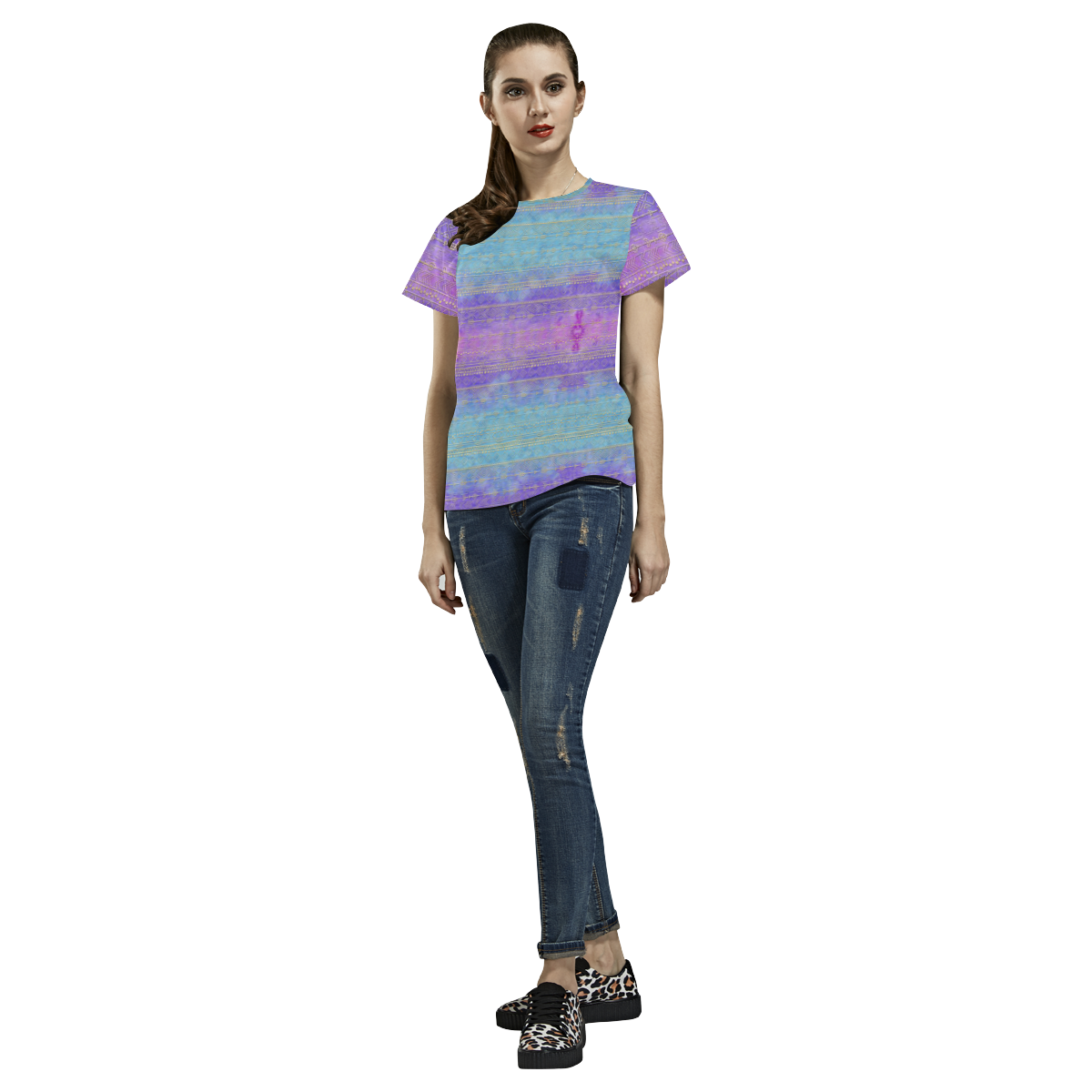 boho pattern, golden tribals and arrow, tie dye All Over Print T-Shirt for Women (USA Size) (Model T40)