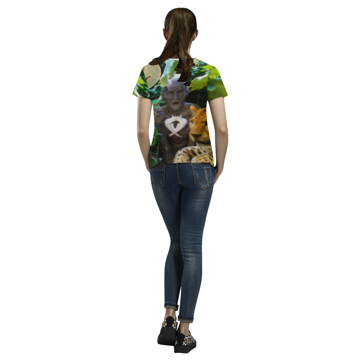 Shamans Journey with Drum Panther and Totem All Over Print T-Shirt for Women (USA Size) (Model T40)