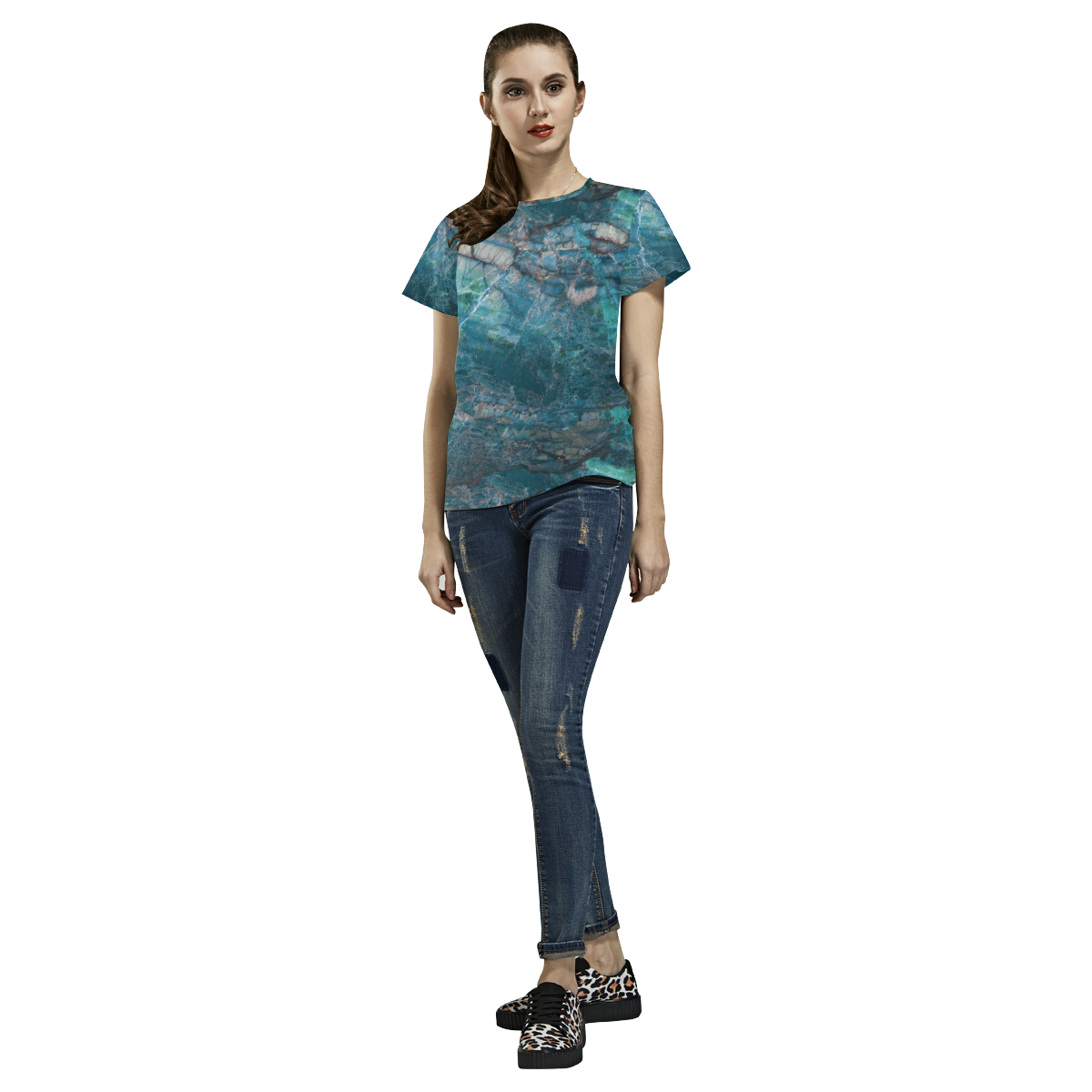 Marble - siena turchese All Over Print T-Shirt for Women (USA Size) (Model T40)