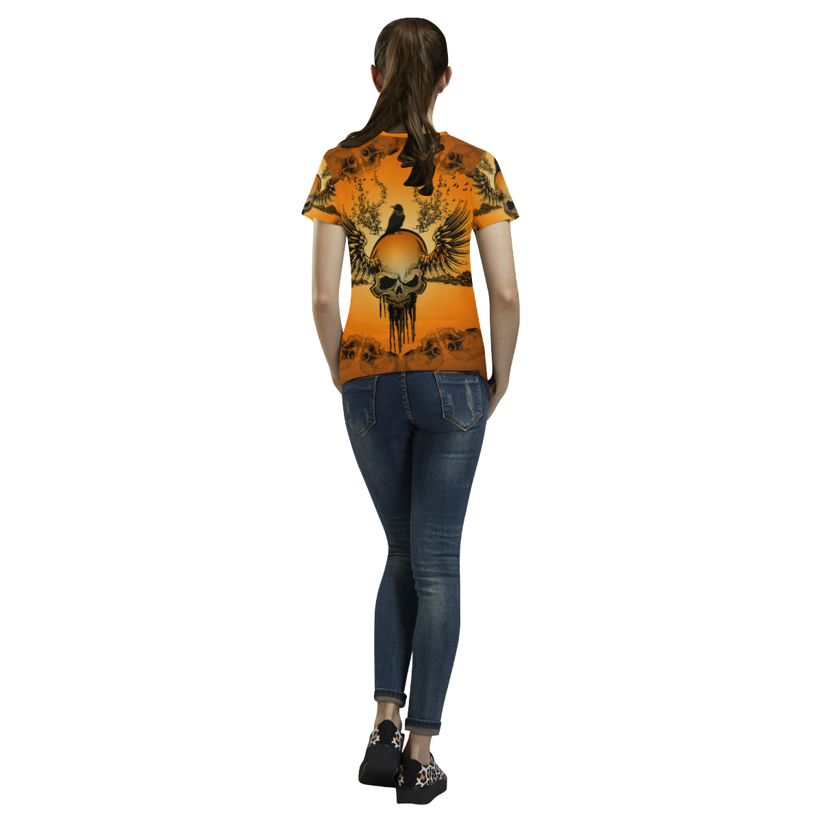 Amazing skull with crow All Over Print T-Shirt for Women (USA Size) (Model T40)