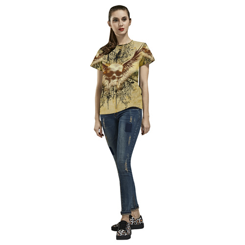Amazing skull, wings and grunge All Over Print T-Shirt for Women (USA Size) (Model T40)