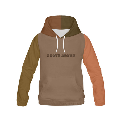 I love Brown All Over Print Hoodie for Men (USA Size) (Model H13)