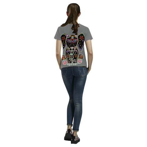 Mystical Sugar Skull Elephant Grey All Over Print T-Shirt for Women (USA Size) (Model T40)