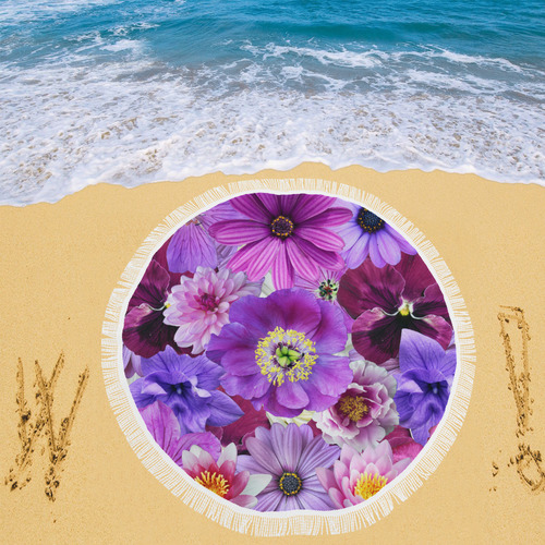 Purple flowers_ Gloria Sanchez1 Circular Beach Shawl 59"x 59"