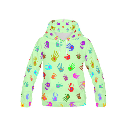 Multicolored HANDS with HEARTS love pattern All Over Print Hoodie for Kid (USA Size) (Model H13)