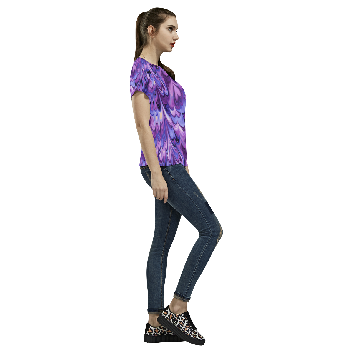 Purple Marble All Over Print T-Shirt for Women (USA Size) (Model T40)