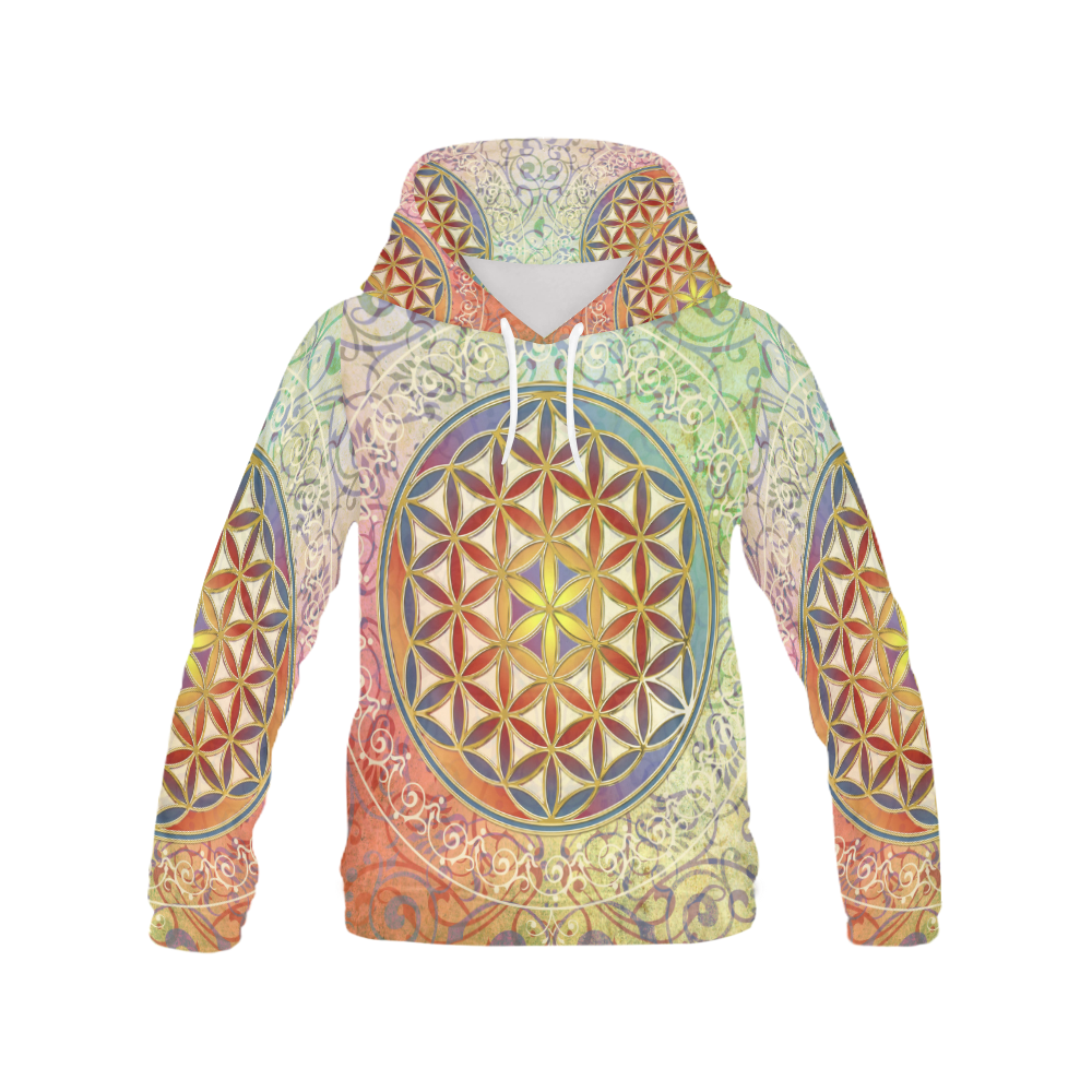 FLOWER OF LIFE vintage ornaments green red All Over Print Hoodie for Women (USA Size) (Model H13)